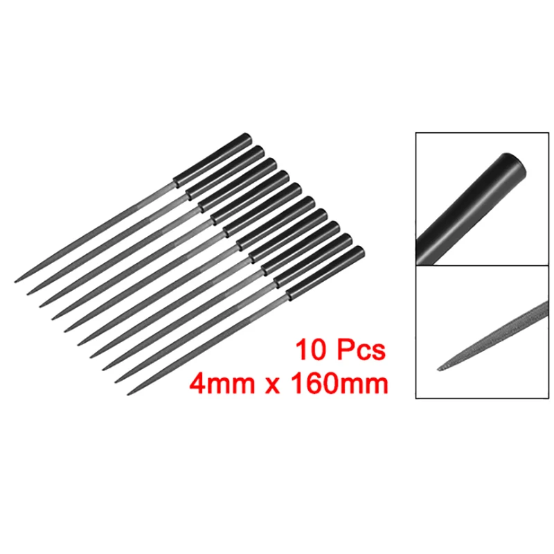 Uxcell-Lima de aguja redonda/plana de acero de doble corte con mango de plástico, 4mm x 160mm, para Taller, bricolaje, 10 unidades