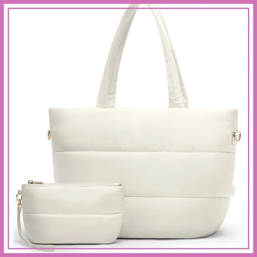

Puffer Tote Bag for Women, Lightweight Puffy Tote with Compartments, Shoulder Bag Crossbody for Travel Work Gym