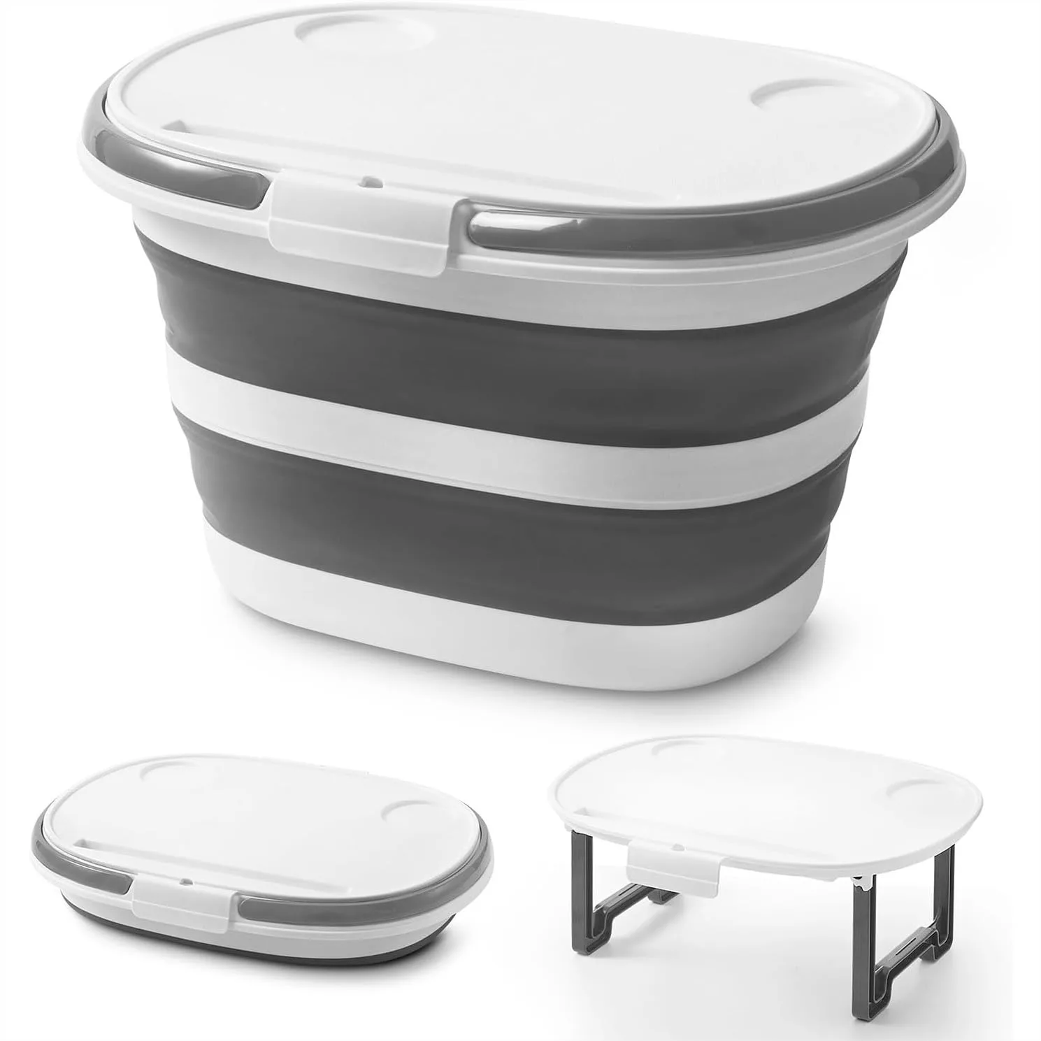 

16L Collapsible Mop Bucket with Multi-Functional Lid, 4-in-1 Foldable Silicone Tub, Space Saving Storage for Home & Outdoor