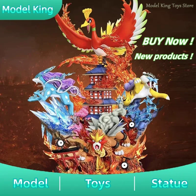

New Ho-Oh Anime Figures Three sacred Raikou Entei Suicune Figures PVC Collection Model Room Desk Decoration Ornament Gifts Toys