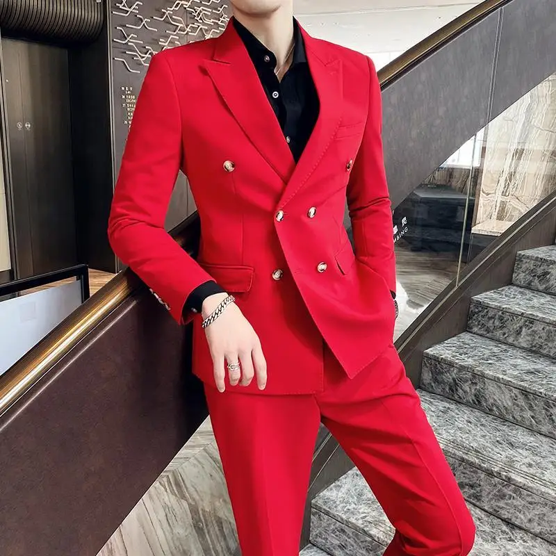 

Men Dress Blazers Pants Two Piece Set Male New 2022 Autumn Business Formal Solid Color Suit Slim Fit Coat Trousers H201