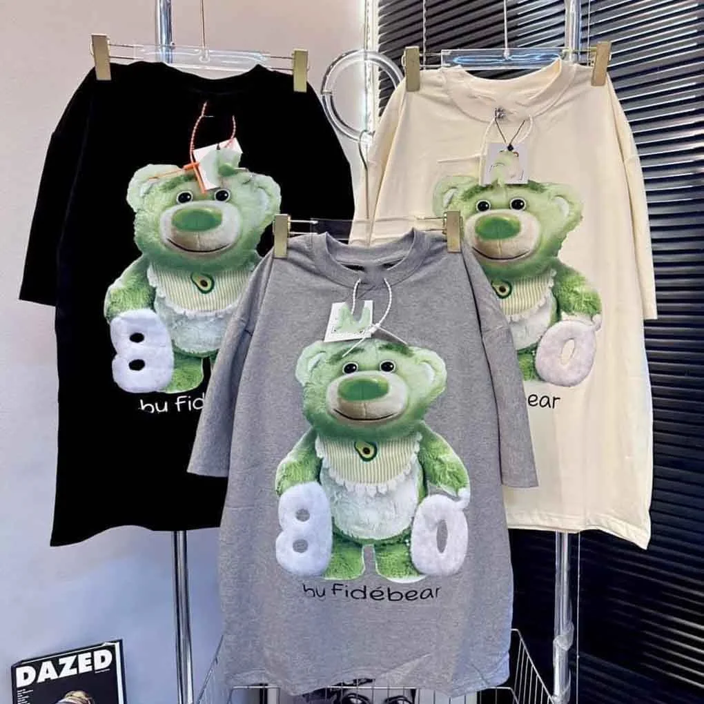 

New Fashionable Casual Half Sleeve American Fashion Brand Loose Round Neck Printed Cartoon Bear T-shirt Top