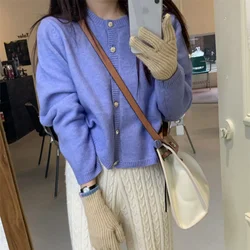 Autumn Spring Fashion Loose Casual Cardigan Coat Lazy Style Short Sweater Coat Women Sweater Vintage Long Sleeve O-neck Sweater
