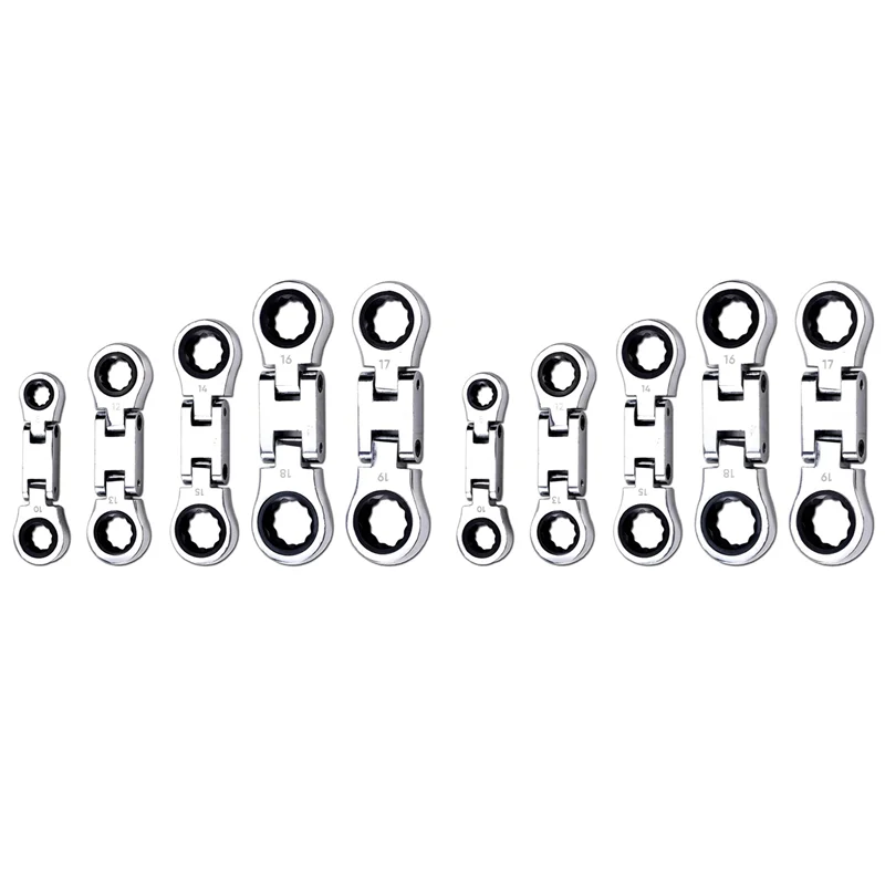 

HLZS-10-Piece Flex-Head Stubby Ratcheting Combination Wrench Set, Mini Wrench Set, Double Box End Flex-Head, Mini Spanner Set