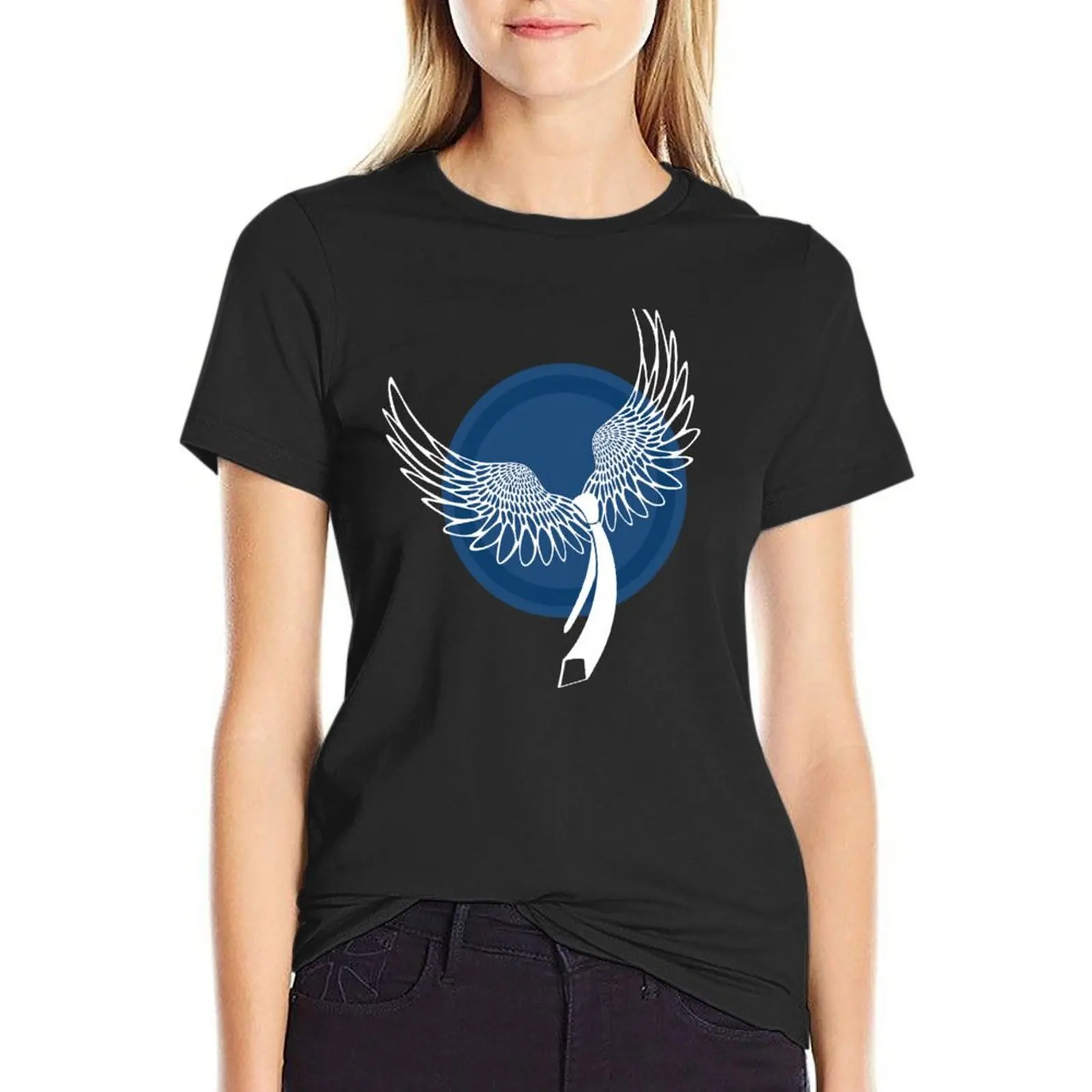 Castiel Wings With Tie in white T-Shirt cute tops aesthetic clothes Female clothing tops plain t shirts for Women