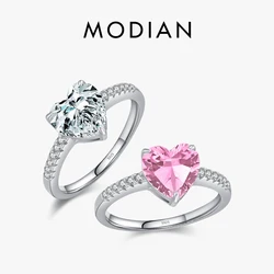 MODIAN 925 Sterling Silver romantyczna olśniewająca różowa obrączka zaręczynowa z cyrkoniami dla kobiet klasyczne elegancka biżuteria na prezent