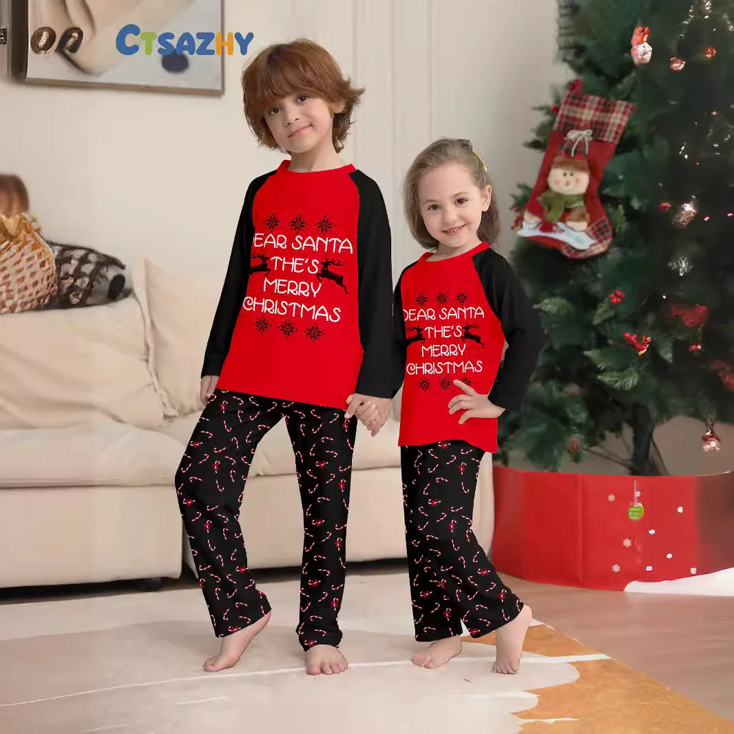 Merry Christmas Letters Print Family Pajamas Adult Kids Matching Clothing Set Loose Soft Homewear Baby Romper Xmas Look Pjs