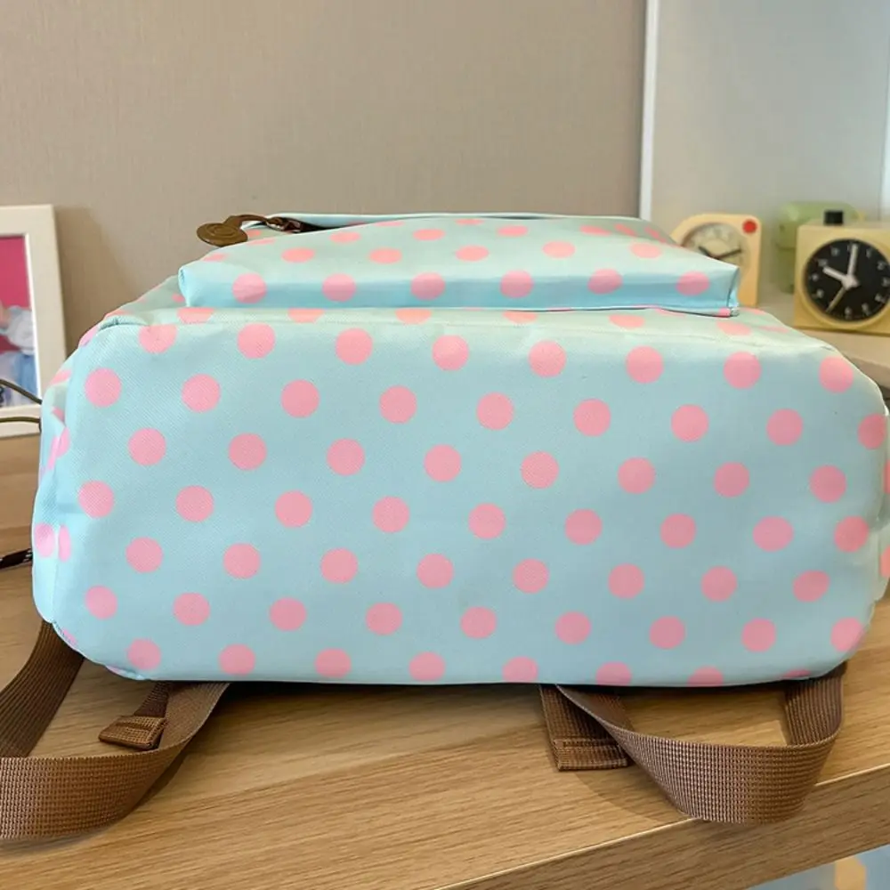 Y2k Süßer Polka-Dot-Rucksack, mehrfarbig, mit mehreren Taschen, Spitzenbesatz, strapazierfähiger minimalistischer Schulrucksack für Studenten und College. – Detail 5