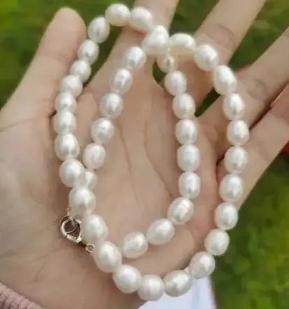 noble jewelry 8-9MM 9-10mm Meter shape natural freshwater pearl necklace DIY women hot sale jewelry 45cm