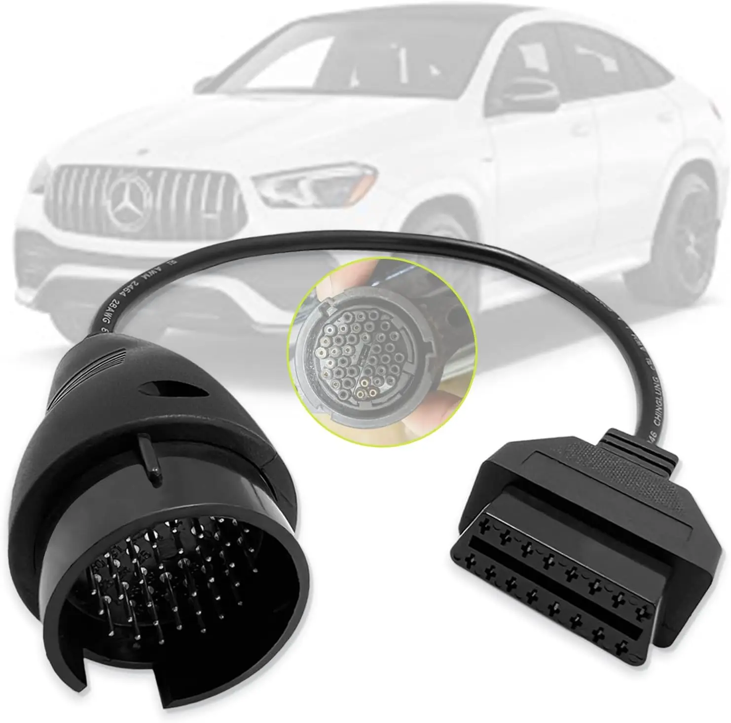 OBDII Adapter Diagnostics Cable For Pre-2001 Mercedes-Benz 38pin Connector to 16 Pin OBD Adapter