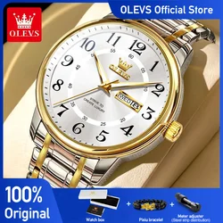 OLEVS Men's Watches Simple Original Quartz Wristwatch Roman Numeral Dial Date Week Display Waterproof Luminous Stainless Steel