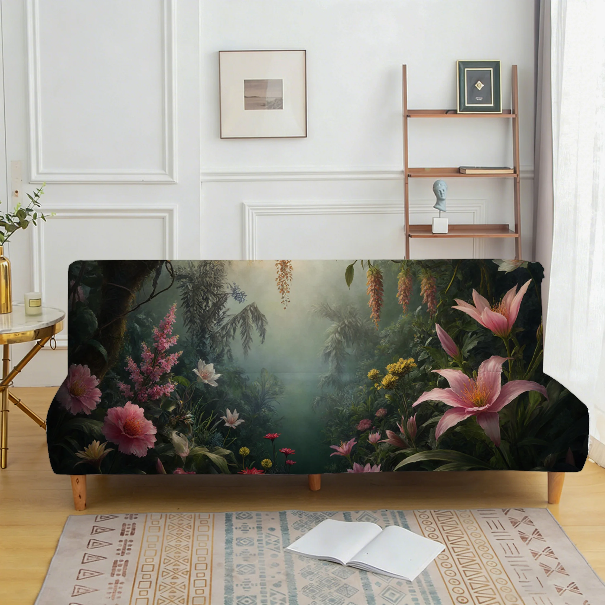 Secret oil painting garden elastic sofa bed cover, living room sofa bed cover, dustproof machine washable sofa bed cover