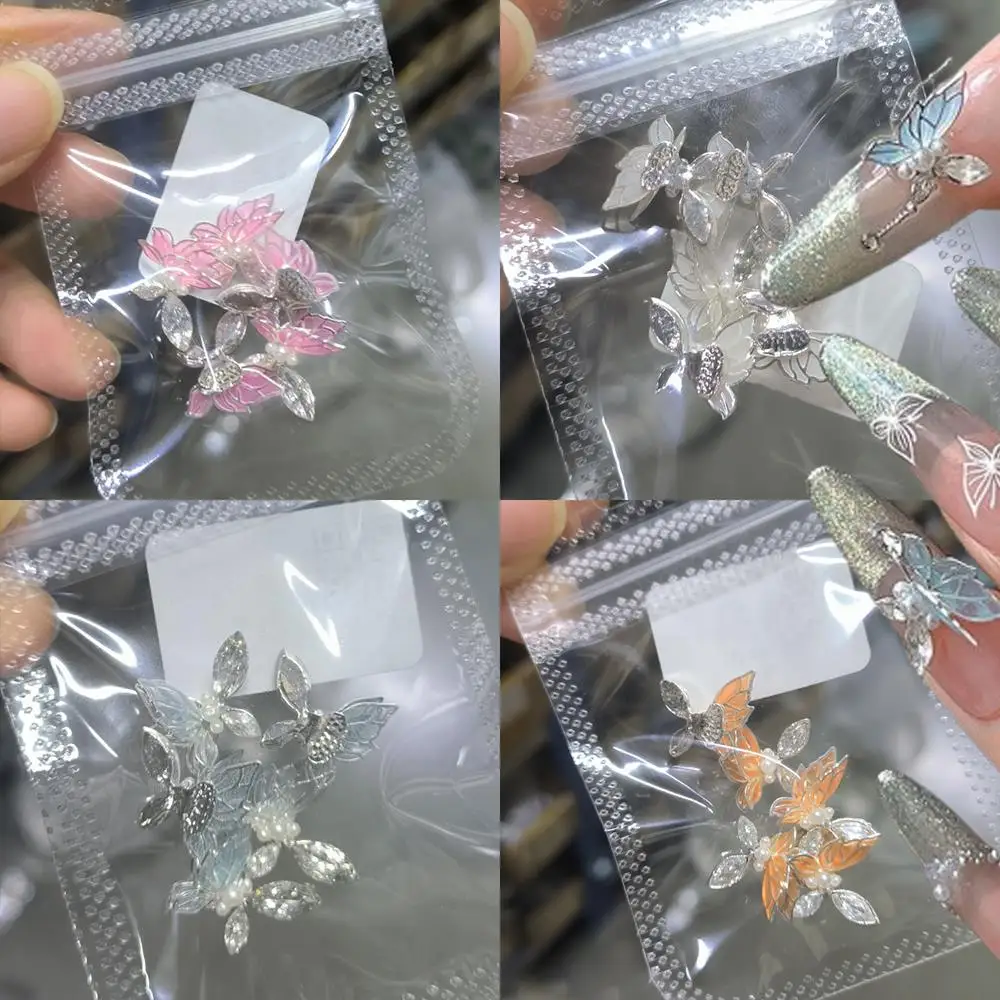 5 pezzi 3D doppio strato zircone farfalla pendenti per unghie con perle gemme farfalle ad ala sottile decorazione per unghie unghie di lusso parte