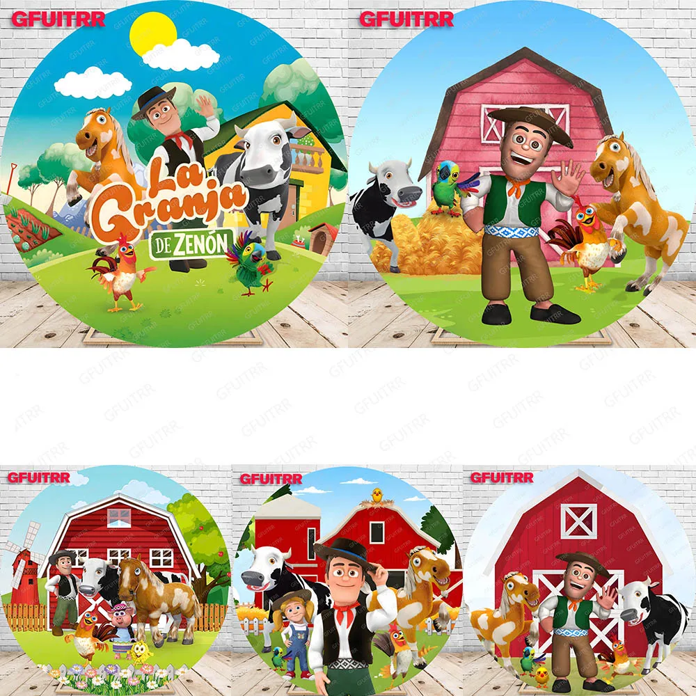 La Granja De Zenons Backdrop Round Cover Kid Birthday Party Decoration Farm Photography Background Baby Shower Booth Prop