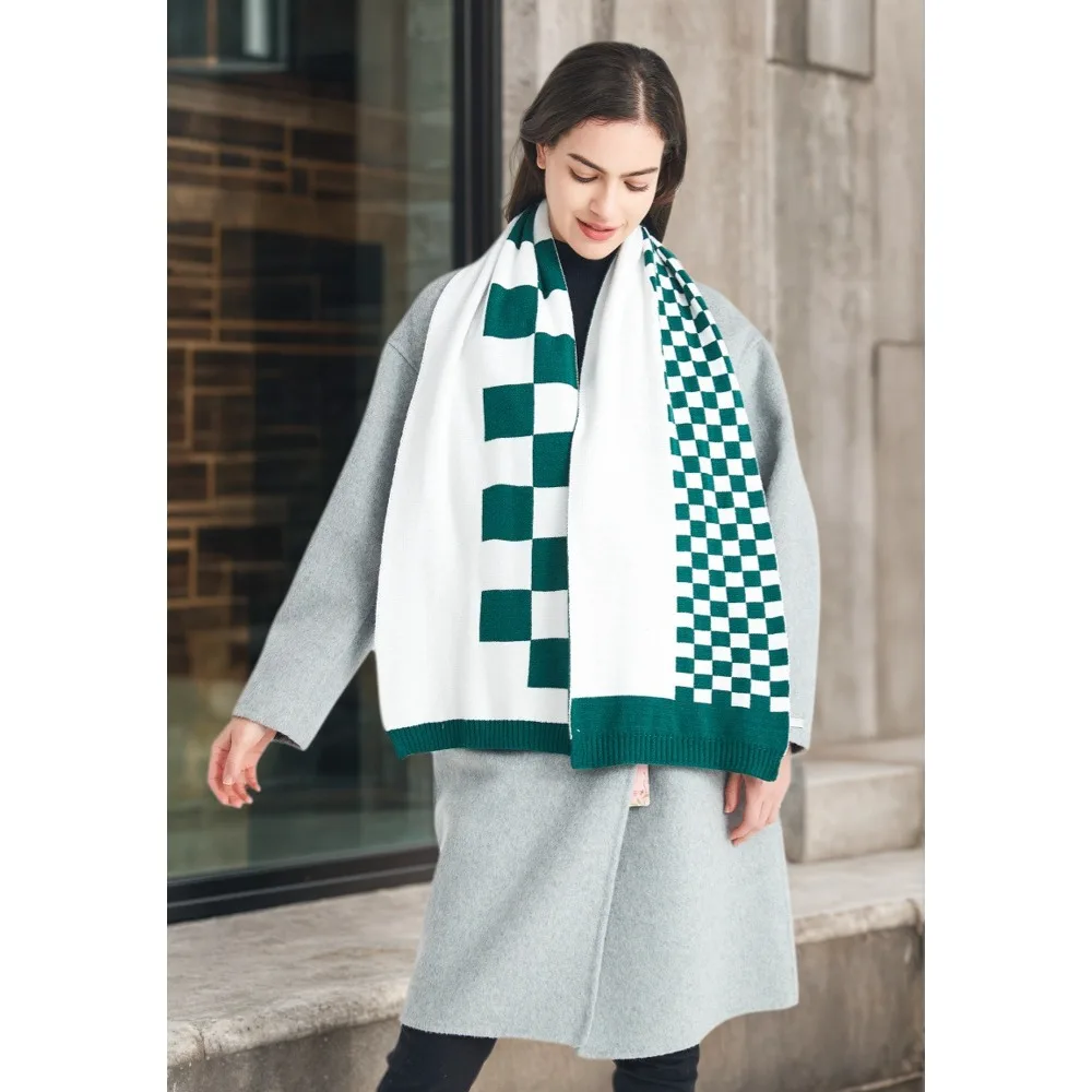 

Зимний шарф в корейском стиле, теплый клетчатый вязаный утеплитель для шеи, унисекс, студенческая пара, рождественский подарок, мягкая пряжа, аксессуар для холодной погоды