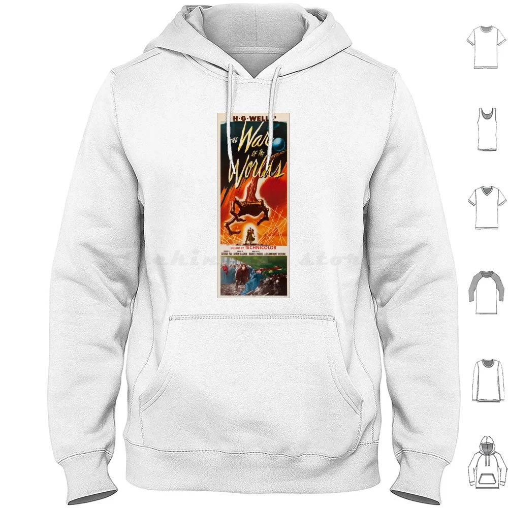 حرب العالم H.g Wells الخيال العلمي خمر فيلم هوديي قميص قطني بكم طويل العتيقة خمر الرجعية الإعلان القديم