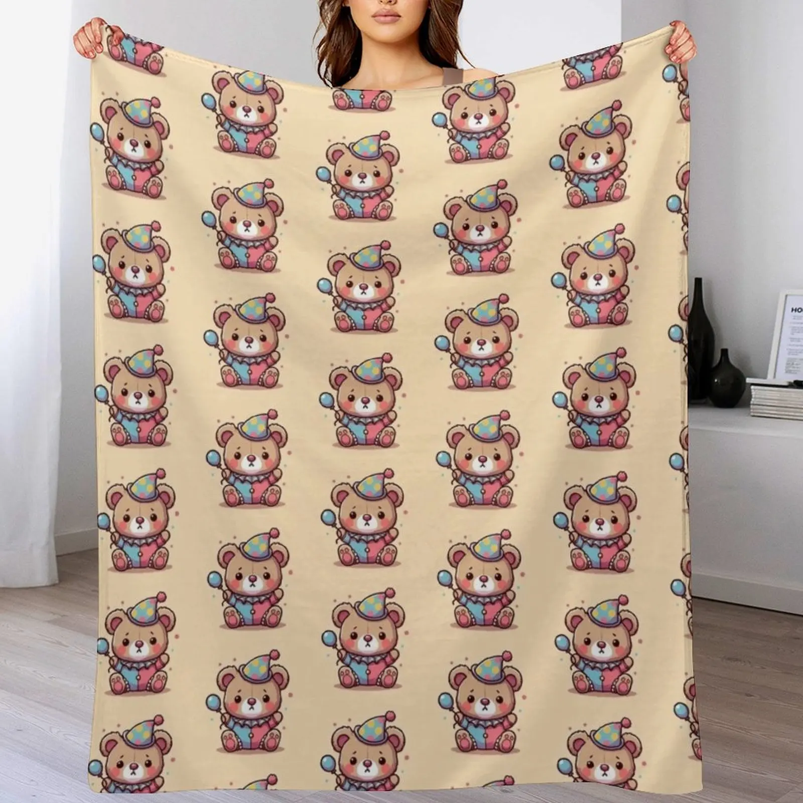 clown bear Throw Blanket Faux Fur Soft Warm Blanket for Bed