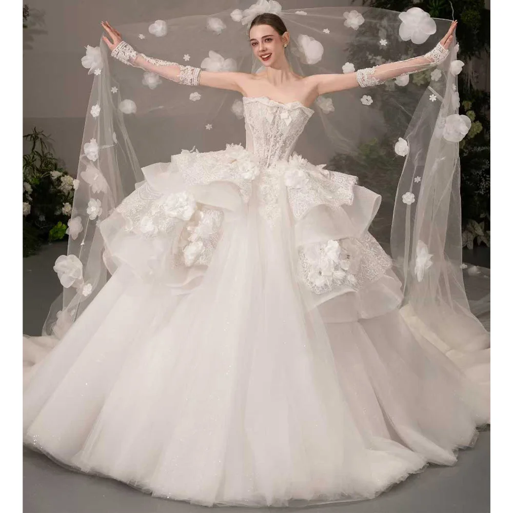 

Роскошное свадебное платье без бретелек с вышивкой, сексуальное бальное платье с аппликациями, настраиваемым