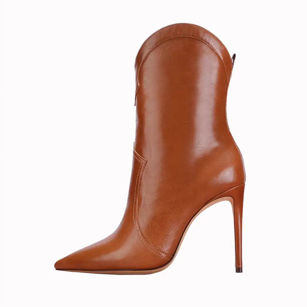 Sexy Pointed Toe High Heel Booties for Women in Bla And Brown Mid-Calf One-Touch Easy Wear Faion Boots with Ultra High St...
