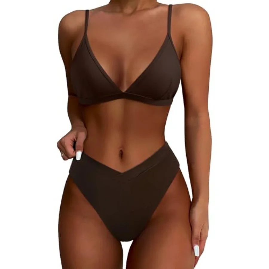 SUUKSESS Women Triangle High Cut Bikini Sets Sexy High Waisted 2 Pcs Swimsuit