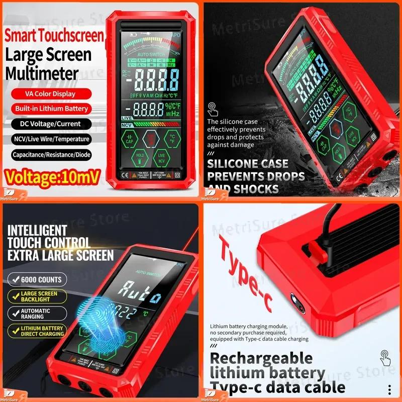 High Precision Digital Capacitance Meter with Touch Screen Auto Range Multimeter for Electrician Testing Capacitor ESR Diode
