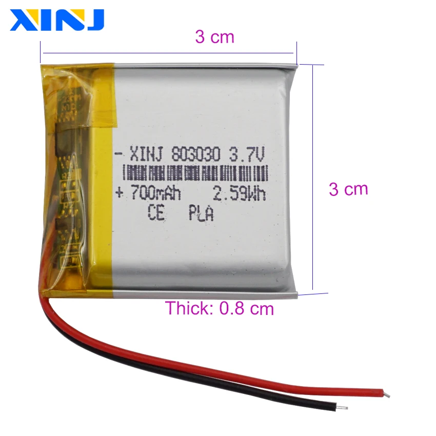 3.7V 700mAh 2.59Wh Polymer Rechargeable Li Lithium LiPo Battery 803030 For GPS Game Player Measuring Instrument Car Camera DVR