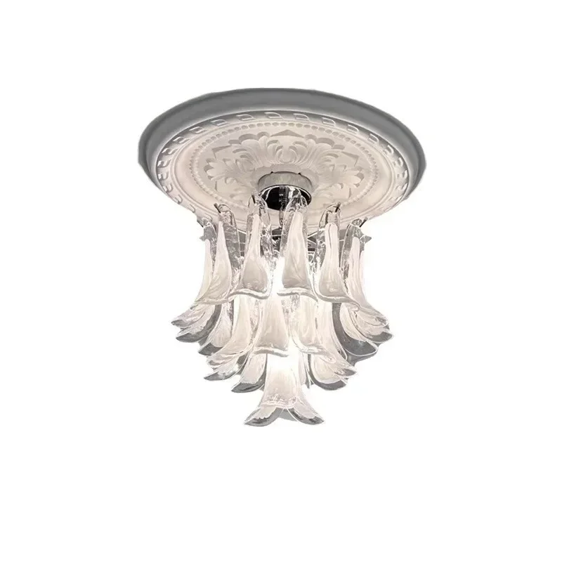 French antique villa duplex stairs light luxury cloud glass chandelier American retro living room dining room bedroom light