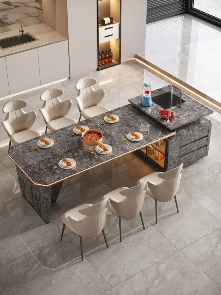 Luxury Premium Large Flat Villa with High-Quality Rock Slab and Elegant Dining Table
