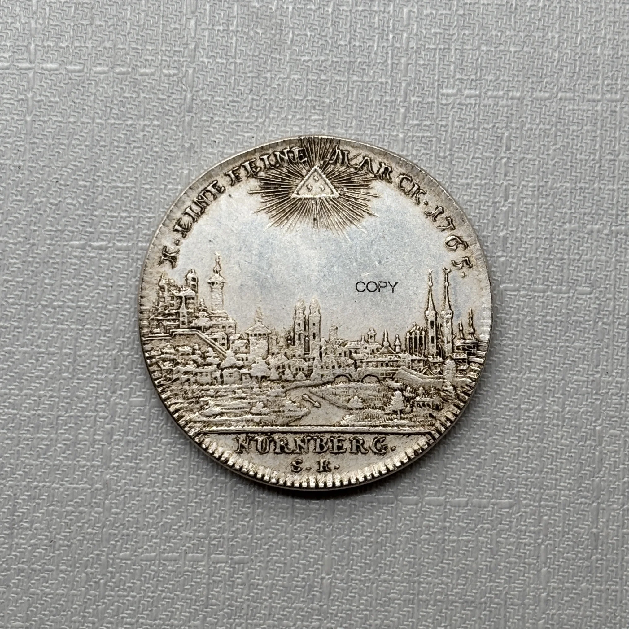 Monedas de Recuerdo de la Ciudad Imperial Libre de Nuremberg, Alemania, 1765, SR 1 Thaler, Copia Plateada en Metal