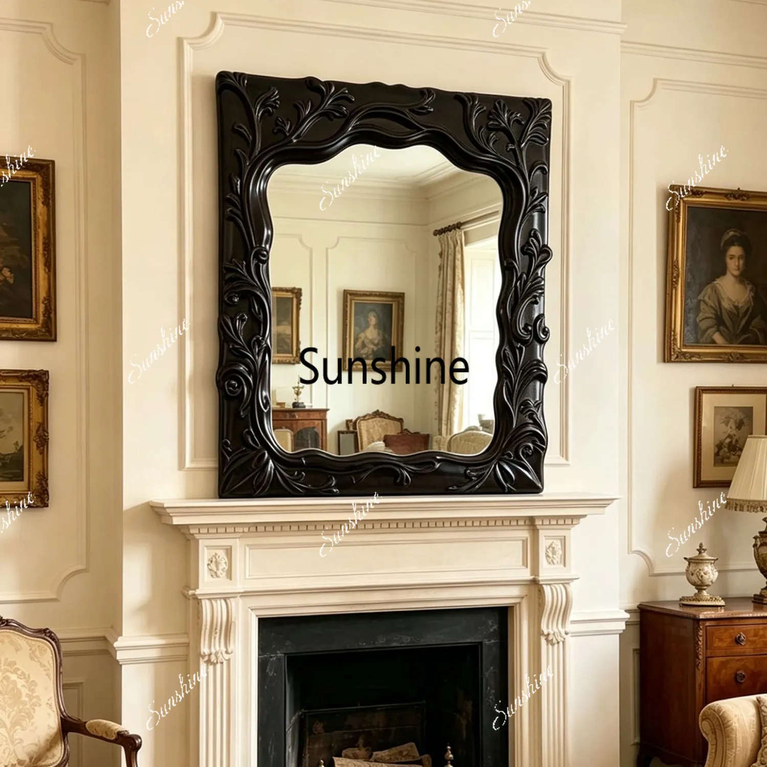 French-style carved living room fireplace decorative mirror, washbasin, bathroom, and makeup mirror