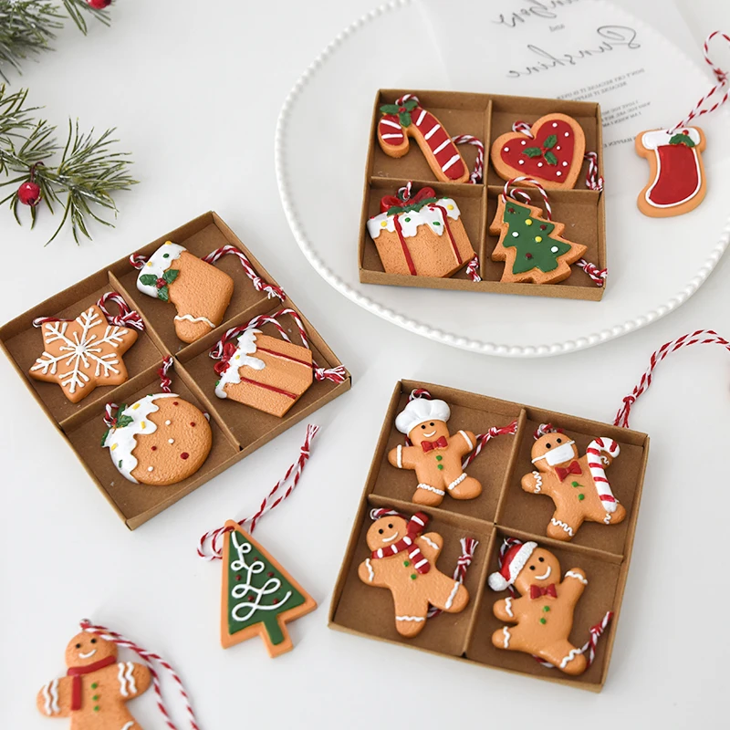 Home Fragrance Gingerbread - 4pcs/set Christmas Resin Ornaments Gingerbread Man