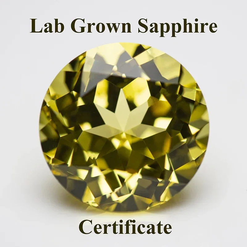 

Lab Grown Sapphire Yellow Color Round Shape Charms Gemstone Beads for Diy Jewelry Making Materials Selectable AGL Certificate