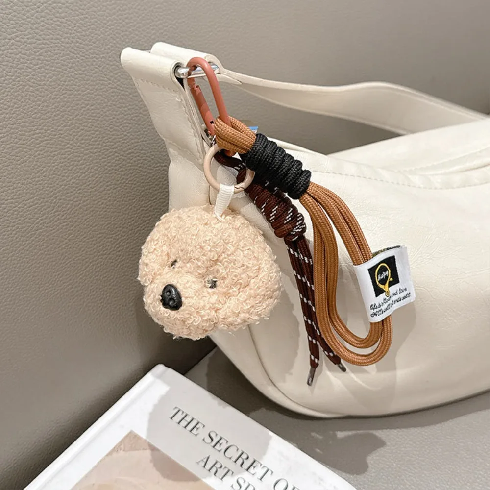

Creative Plush Puppy Dog Keychain Braided Rope Hanging Ornaments Backpack Charm Key Holder