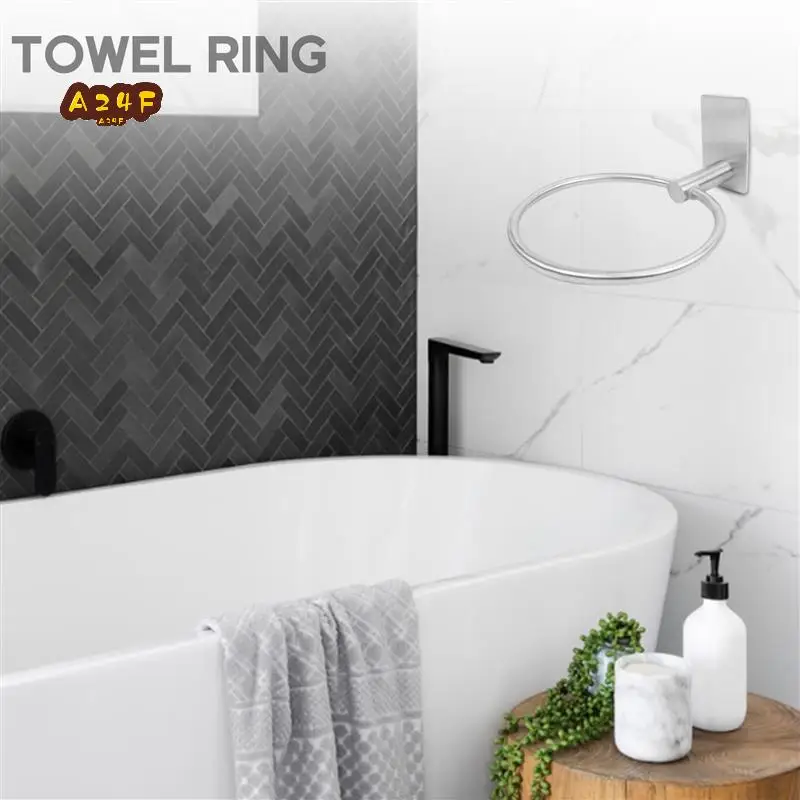 

A24F-Кольцо для полотенец/держатель для полотенец для рук - Самоклеящаяся круглая вешалка для полотенец Черный вешалка для полотенец для рук для ванной комнаты, нержавеющая сталь
