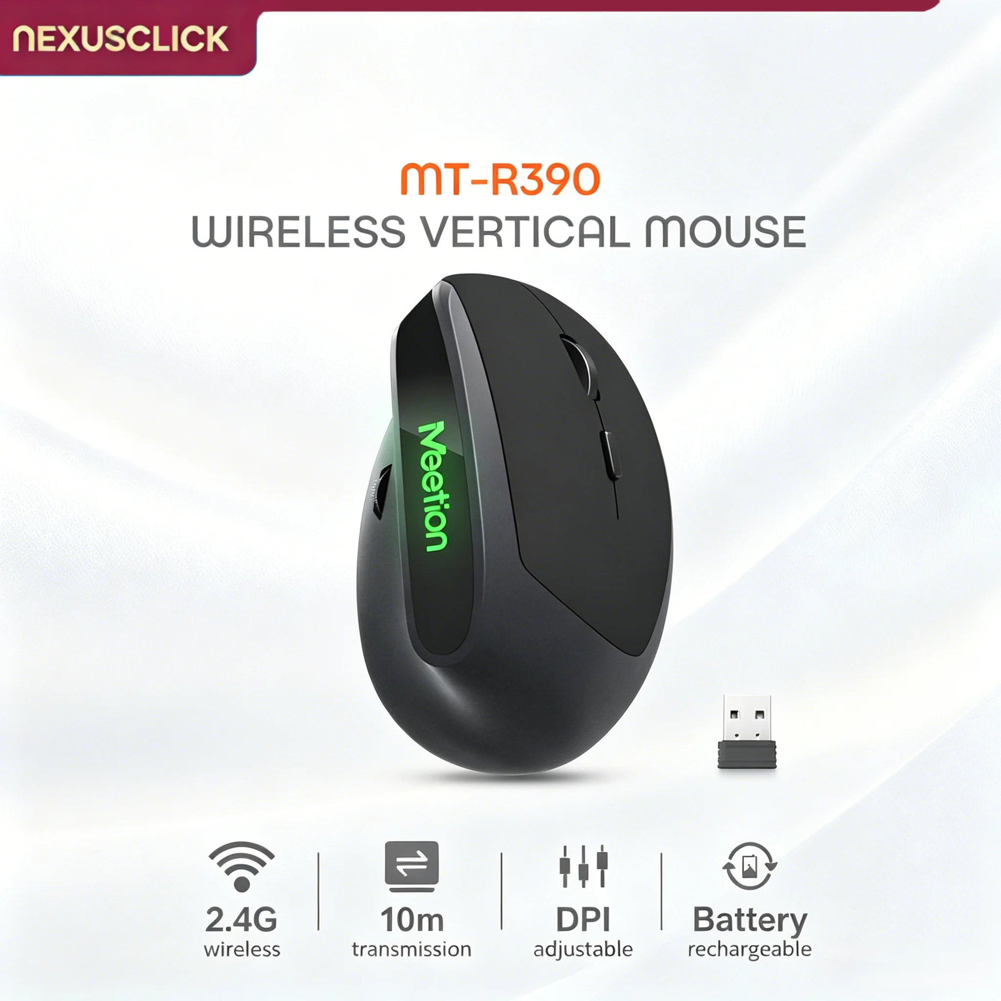 NexusClick Ergonomic Vertical Wireless Mouse,Type-C Rechargeable Adjustable DPI Comfort Grip Computer Mice Reduce Wrist Fatigue