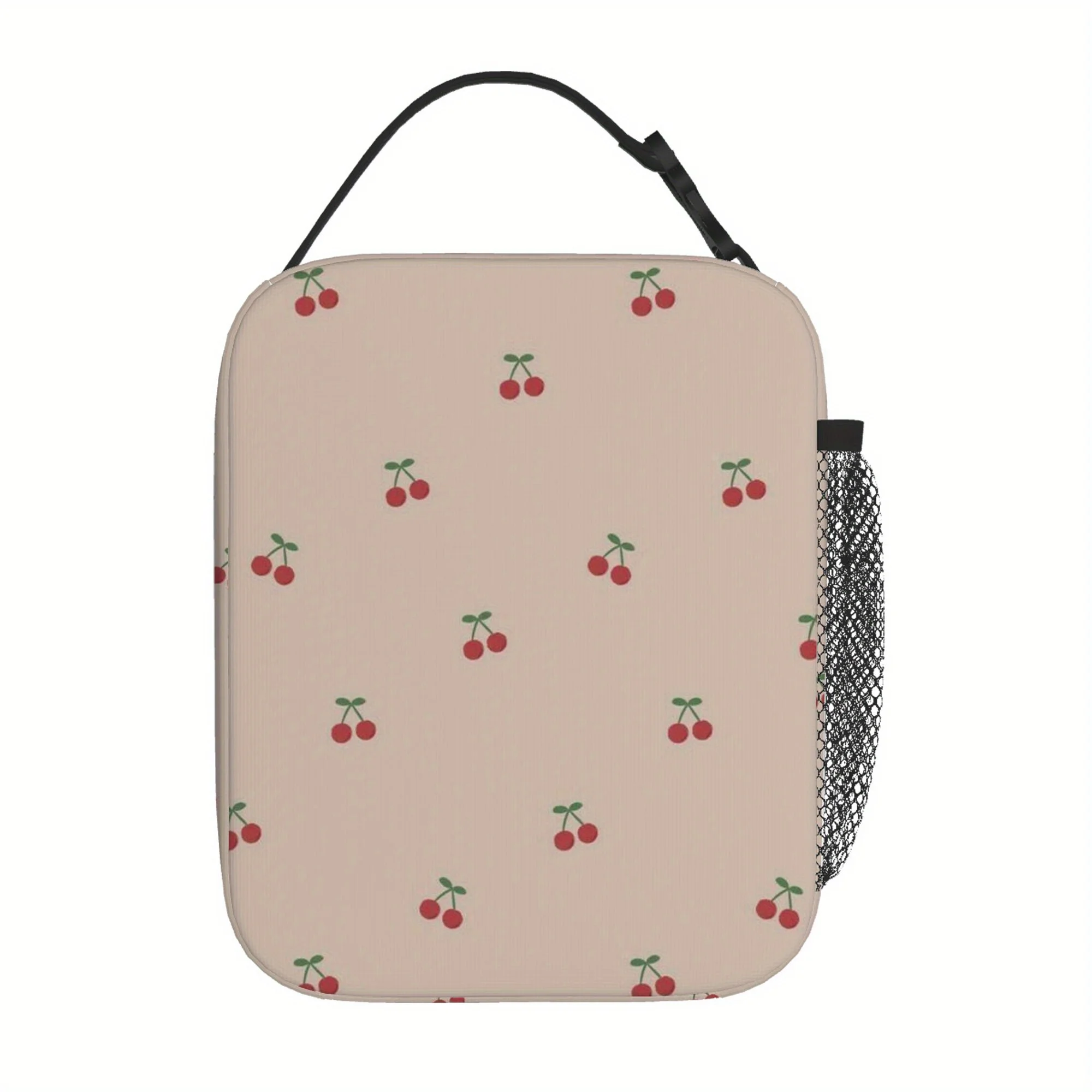 Cherries Scattered on Beige Background Printed Thermal Bag, Insulation Bag Insulated Bag Suitable for Home, Restaurant, Office