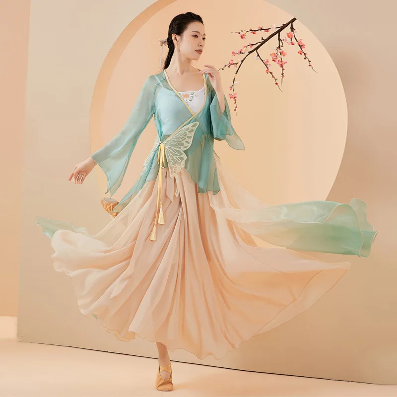 Classical Dance Skirt Women Folk Ballet Dance Practice 720 Degrees Gradient One-piece Lace-up Wrap Skirt Performance Costume