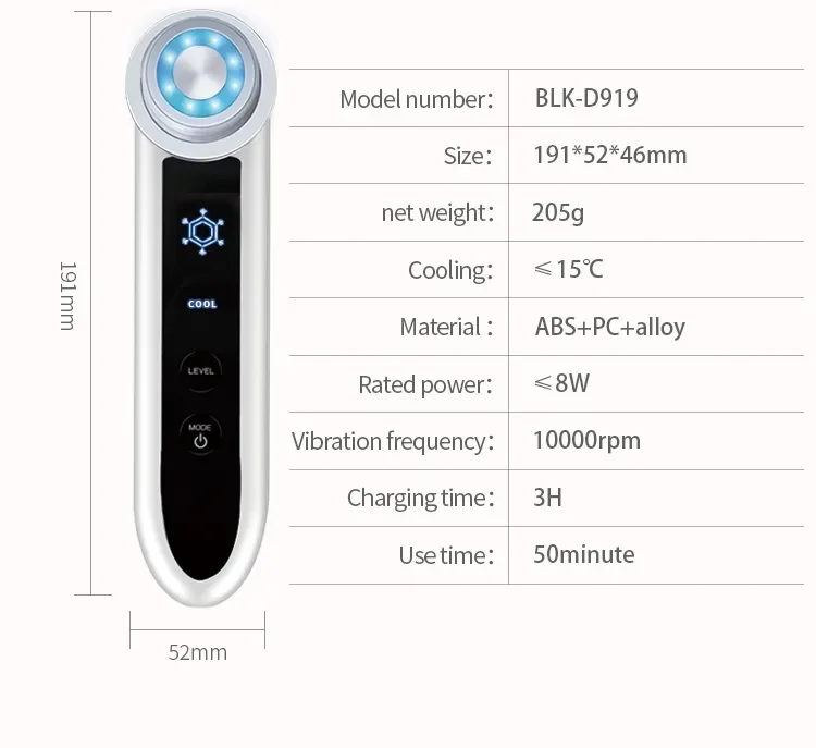 Outil professionnel de soins de la peau du visage rouge et bleu, batterie aste, RF, EMS, radio-récupération, beauté du visage, santé