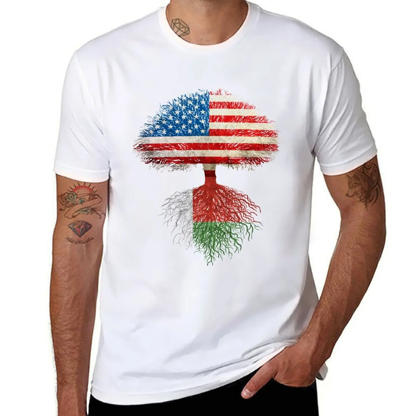

American Flag Malagasy Roots Madagascar Flag T-Shirt men t shirt cotton 100% mens graphic t shirts T-Shirt