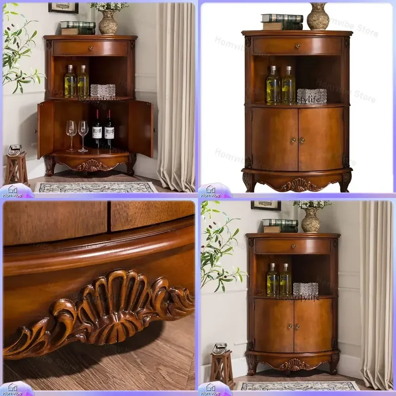 American Solid Wood Corner Wine Cabinet with Drawers for Living Room Bedroom Kitchen Bar Storage Rack Home Bar Furniture