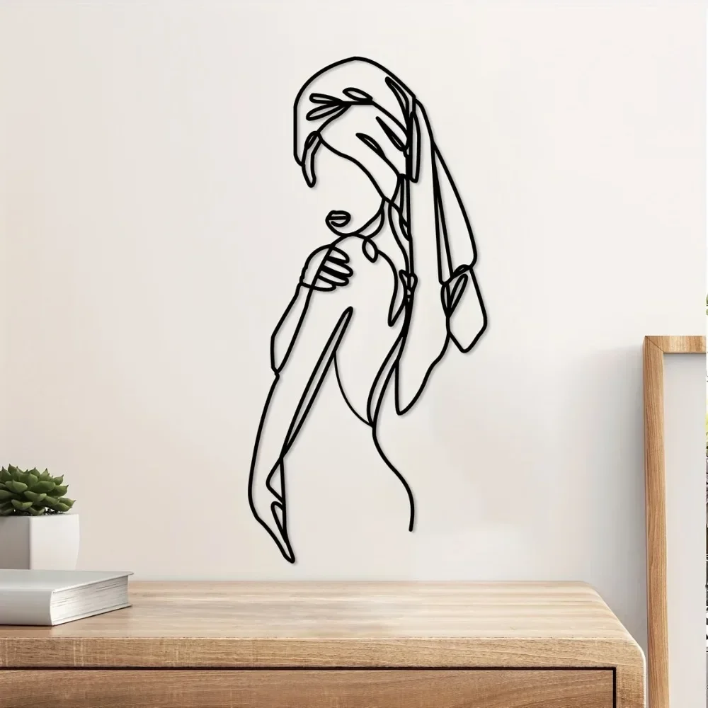 CIFBUY Girl Headscarf Line Art Metal Wall Art Iron Hanging Decor Rust Proof Home Living Room Bedroom Corridor Gift Plaque Sign