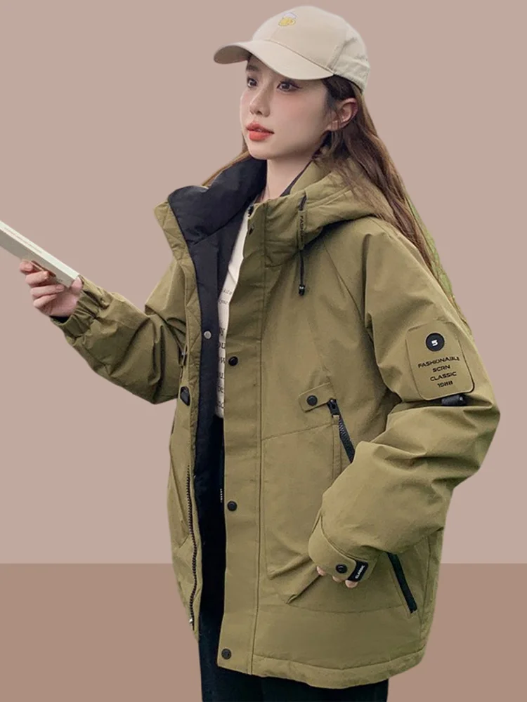 

Утепленная осенне-зимняя женская куртка: новая повседневная рабочая одежда из хлопка в корейском стиле, свободного кроя, на молнии, с капюшоном