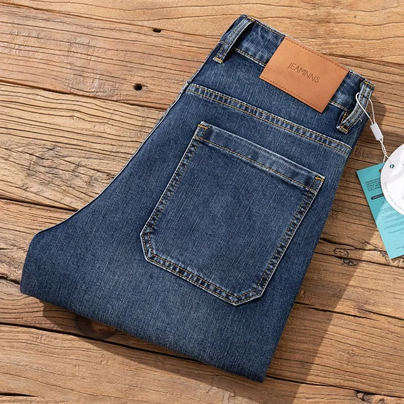 Men's Loose Straight Leg Jeans Retro Washed Elastic Casual Pants Suitable for Autumn Winter Versatile Thick Fashion Denim Pants