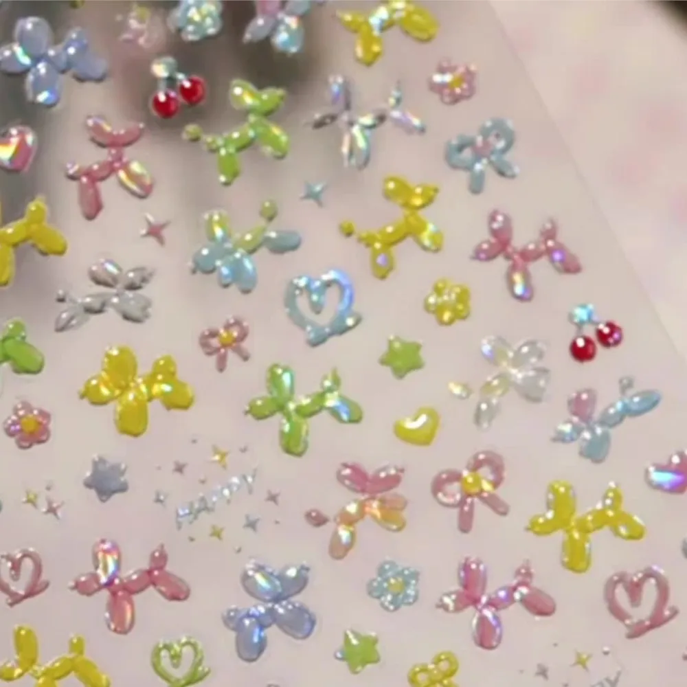 Pegatina para uñas de perro con globo de gelatina en relieve 5D, pegatinas deslizantes de flores con lazo colorido para cachorro, pegatinas autoadhesivas para decoración de uñas con globos