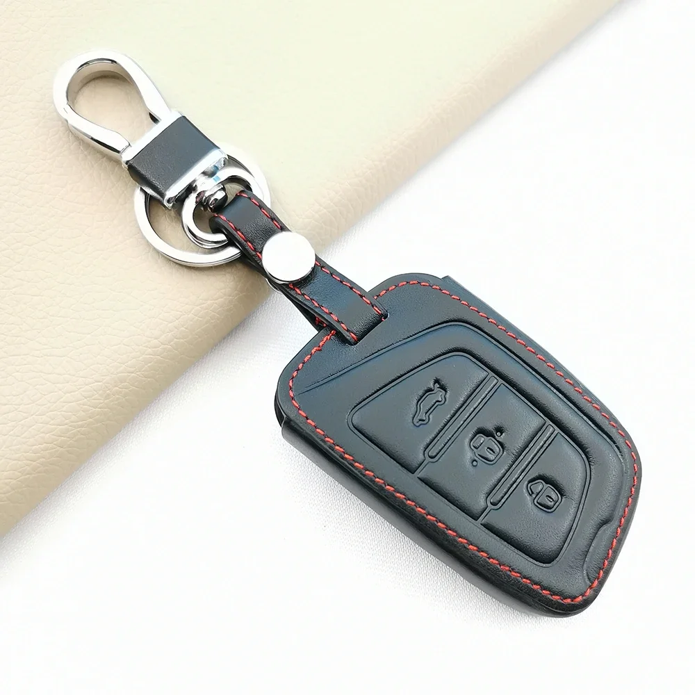 For JAC JIAYUE A5 X4 X7 iC5 IEV S4 7S T8 Refine S4 S7 M6 3 Button New Leather Car Key Case Cover Fob Chain Protector Accessories