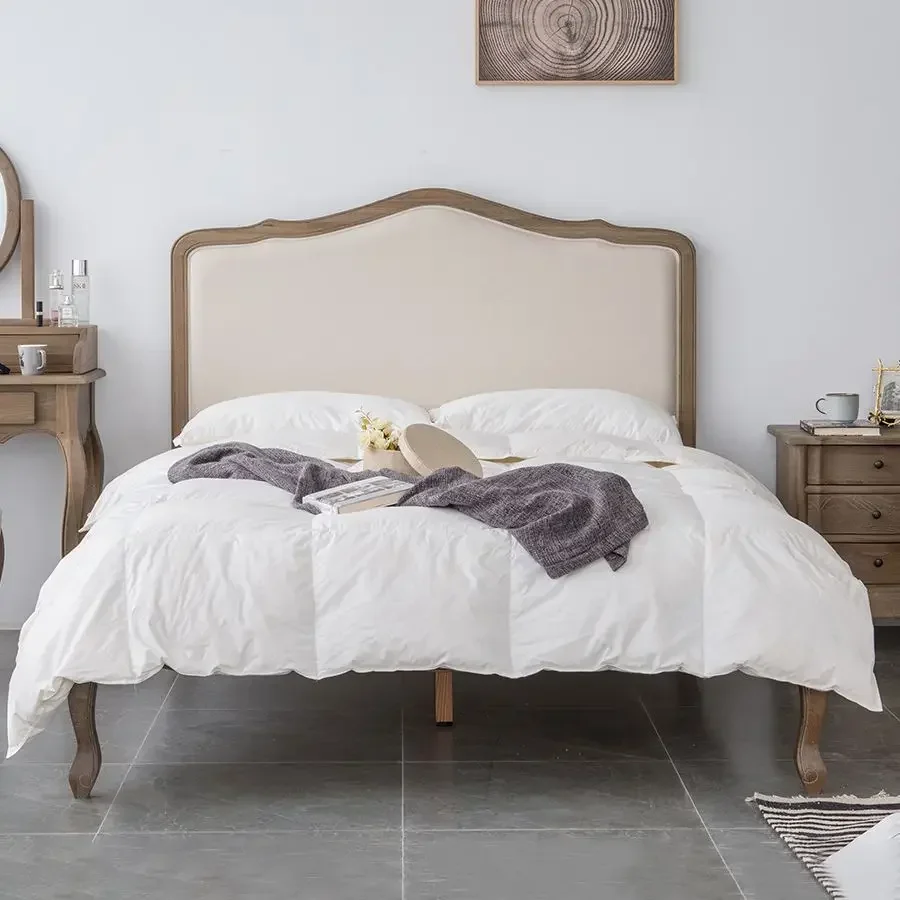 

American country solid wood bed fabric oak 1.8 meters double bed French high back simple retro master bedroom wedding bed