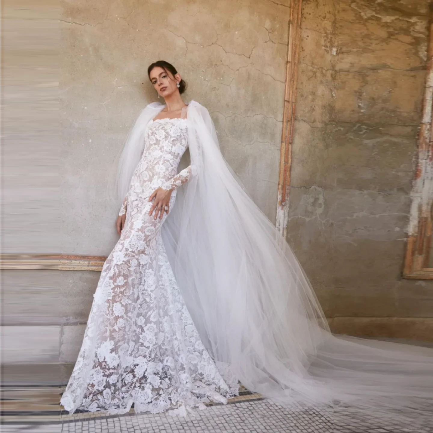 Elegance Bridal Dresses with Sleeve Cloak Mermaid Prom Wedding Gown 3D Floral Lace Dubai Arabian Wedding Gowns فساتين السهرة