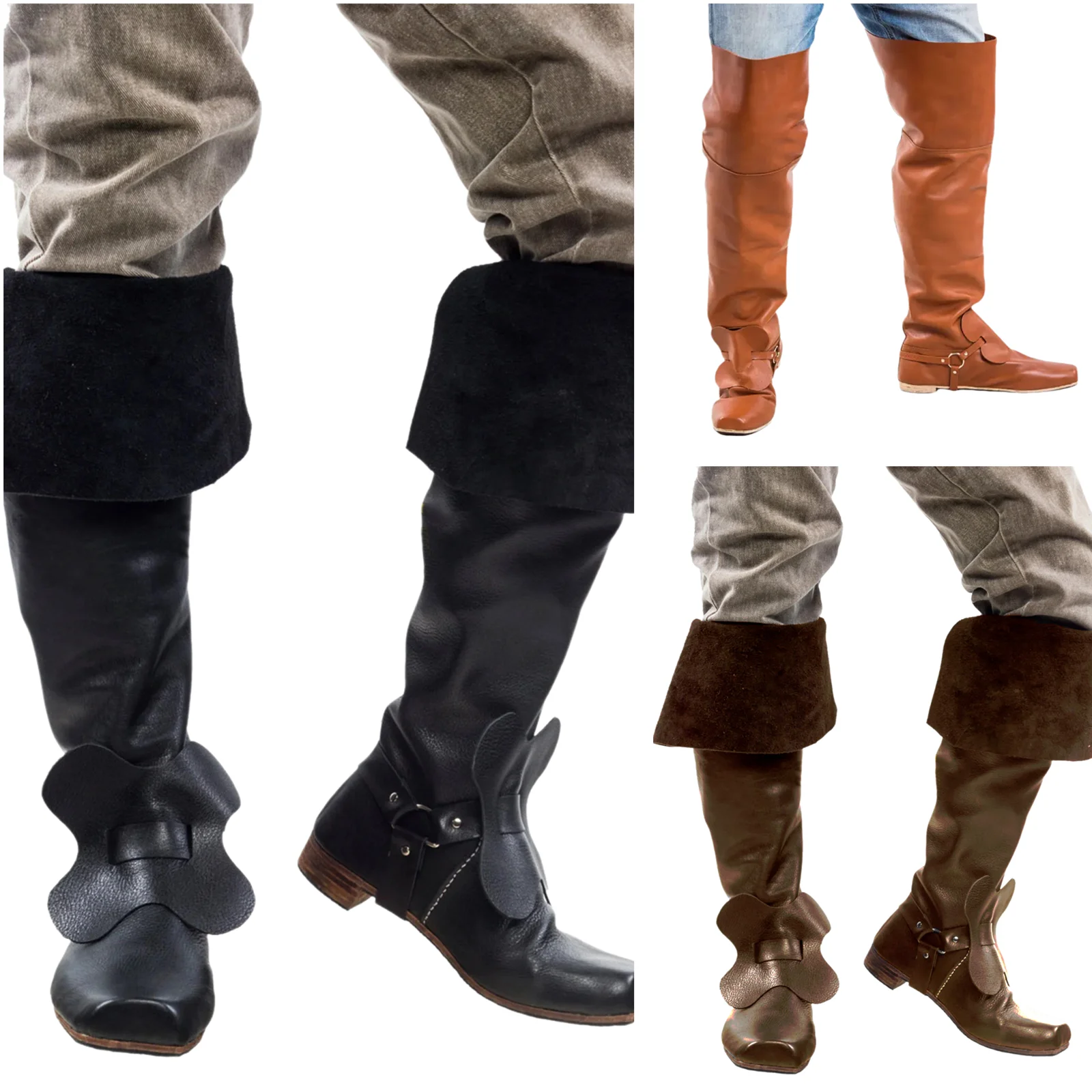 Men Pirate Boots Motorcycle Boots Medieval Renaissance Western Knight Boots Flat Jazz Boots Mid Calf  Gothic Cosplay Boots
