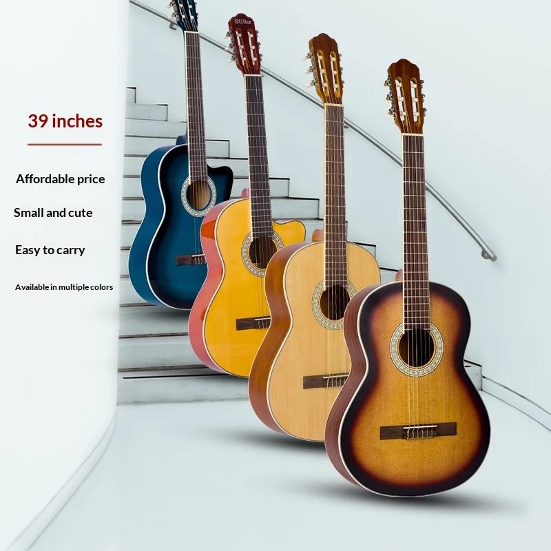 Classical Acoustic Guitar 39 Inch Spruce Mahogany Rosewood Fingerboard Glossy Adult Playing Grade Instrument
