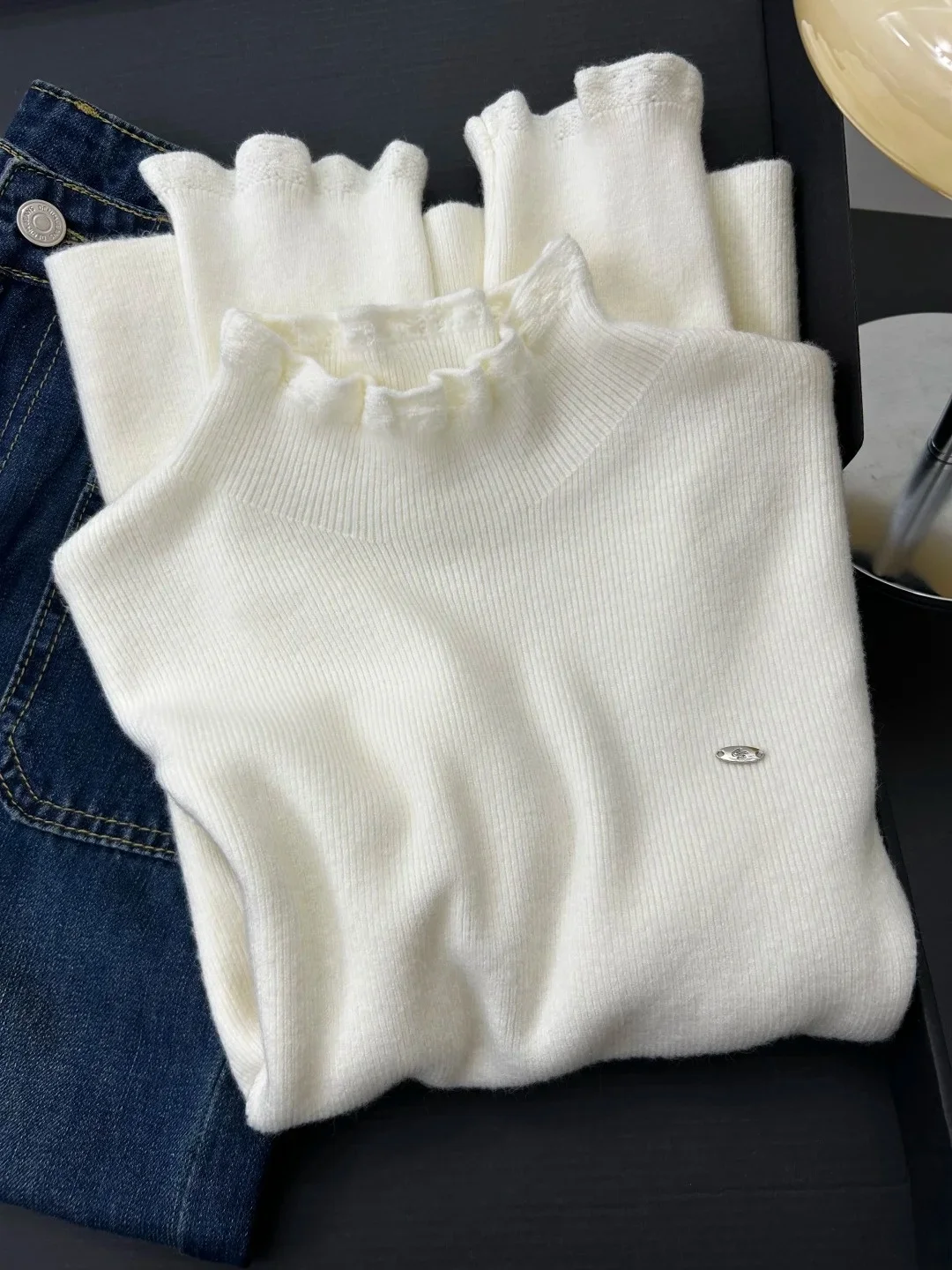 

Slim Fit Knitted Base irt Women's Faion Inner Wear f High Collar Autumn Winter Sweater Embellied Casual Office Sle